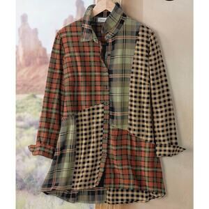 Coldwater Creek Mix and Matched Plaid Tunic Sz MP Flannel Button Up Cabincore